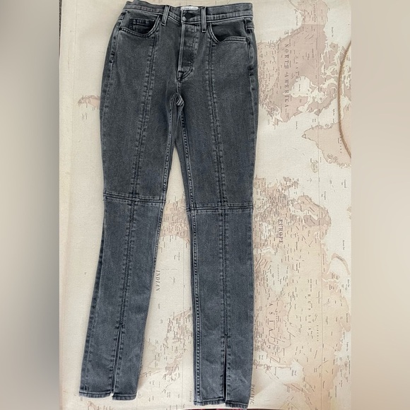 Cotton Citizen Vickie High-rise Split Front Hem Jeans Grey Black Denim Size 27 - Picture 3 of 14